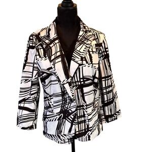 Sandro Sportswear Black and White Abstract Print Blazer Jacket,L, Modern Artsy